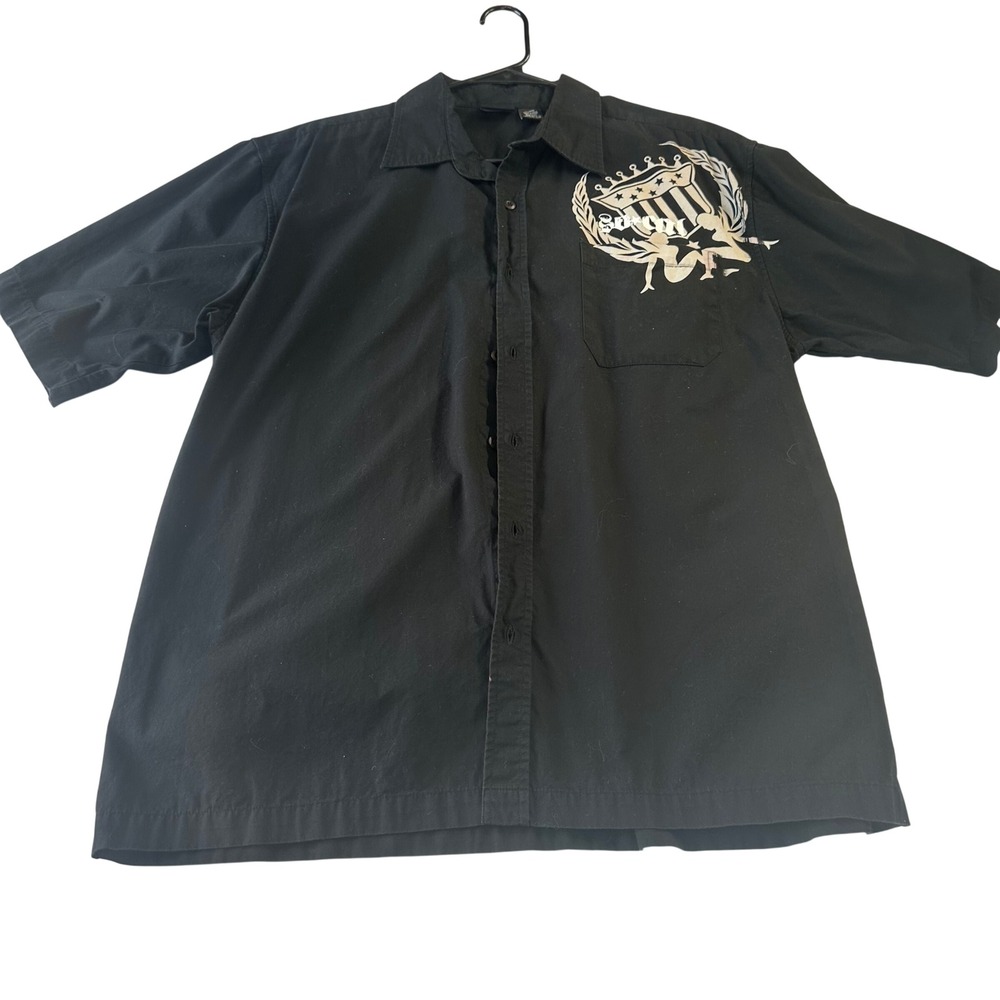 No Fear SoCal Mens XL Black Short Sleeve Button Down Shirt Graphic Skate Surf